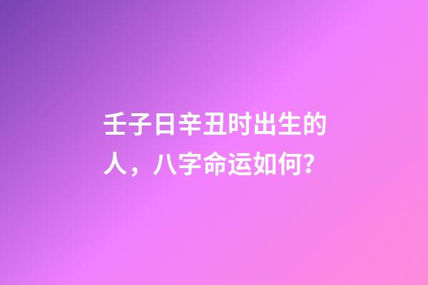 壬子日辛丑时出生的人，八字命运如何？