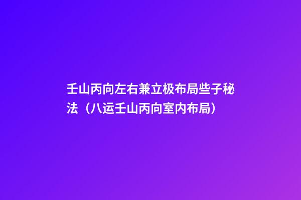 壬山丙向左右兼立极布局些子秘法（八运壬山丙向室内布局）