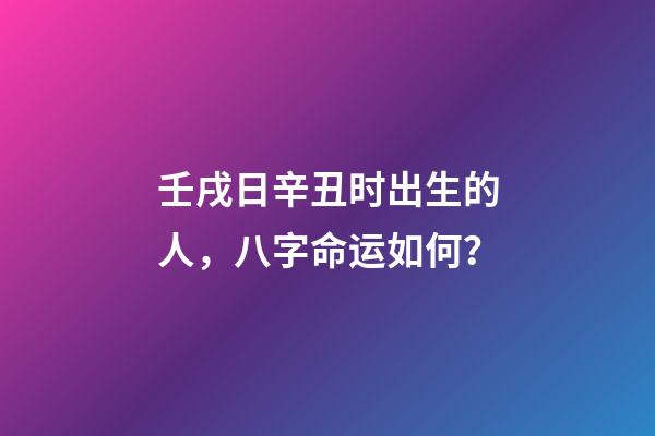 壬戌日辛丑时出生的人，八字命运如何？