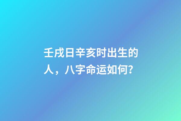 壬戌日辛亥时出生的人，八字命运如何？