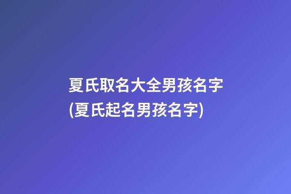 夏氏取名大全男孩名字(夏氏起名男孩名字)