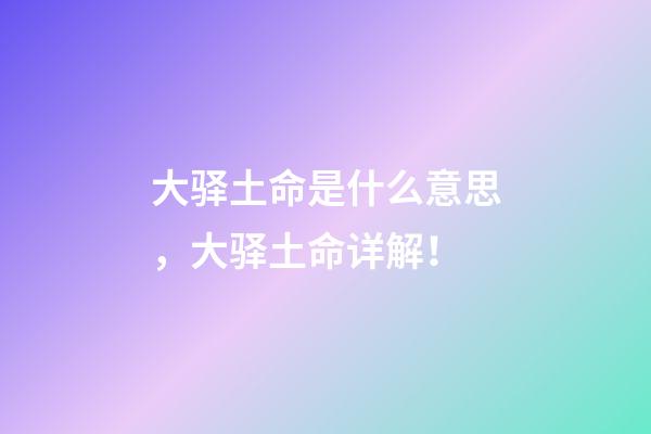 大驿土命是什么意思，大驿土命详解！