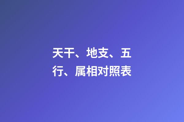天干、地支、五行、属相对照表