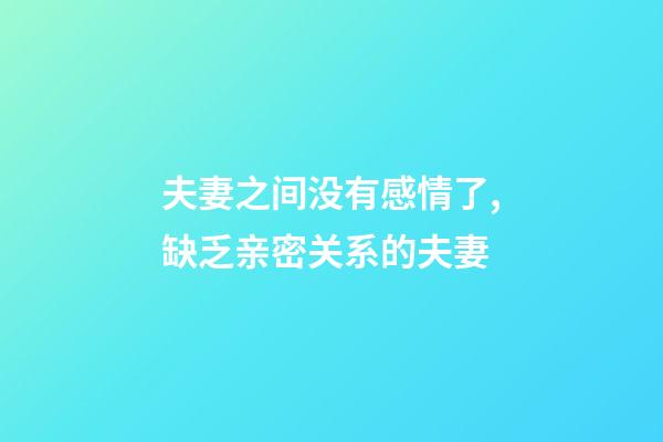 夫妻之间没有感情了,缺乏亲密关系的夫妻-第1张-观点-玄机派