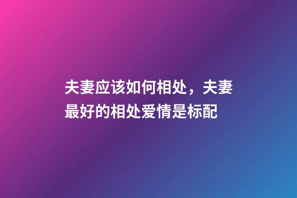夫妻应该如何相处，夫妻最好的相处爱情是标配-第1张-观点-玄机派