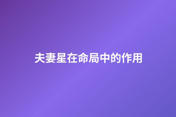 夫妻星在命局中的作用