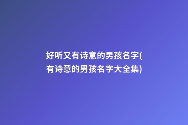 好听又有诗意的男孩名字(有诗意的男孩名字大全集)