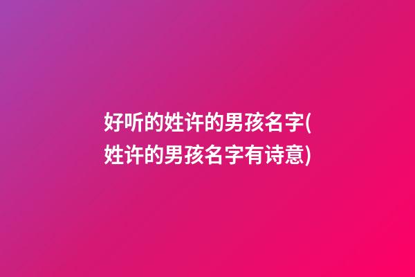 好听的姓许的男孩名字(姓许的男孩名字有诗意)