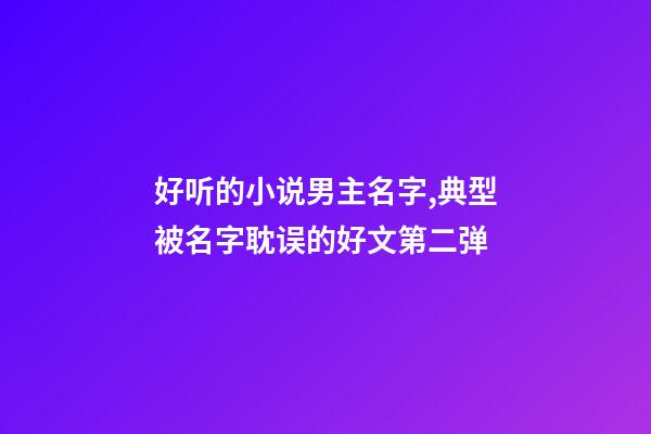 好听的小说男主名字,典型被名字耽误的好文第二弹-第1张-观点-玄机派