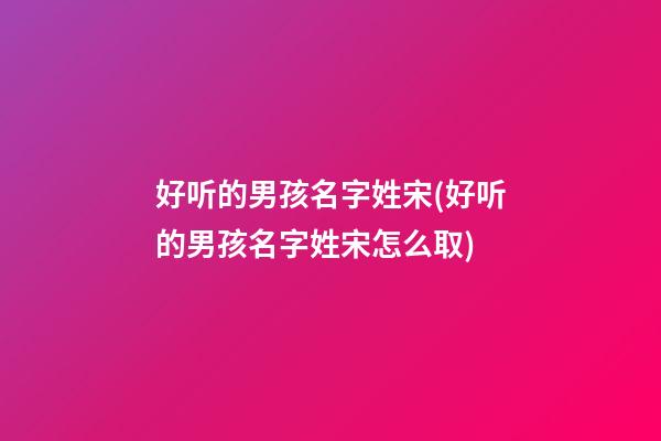 好听的男孩名字姓宋(好听的男孩名字姓宋怎么取)