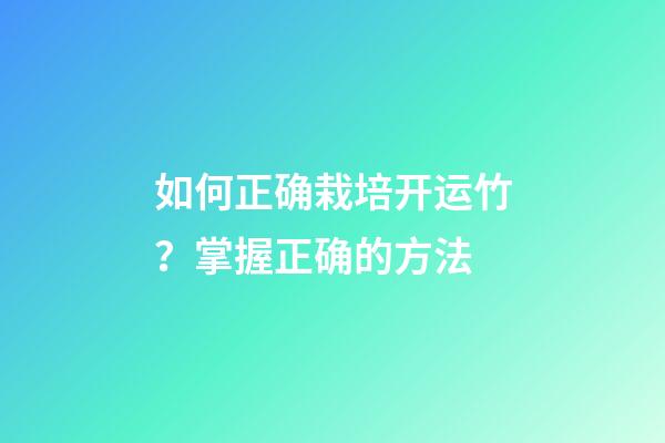 如何正确栽培开运竹？掌握正确的方法