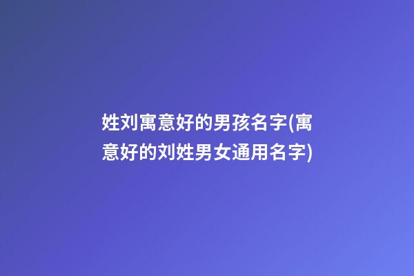 姓刘寓意好的男孩名字(寓意好的刘姓男女通用名字)
