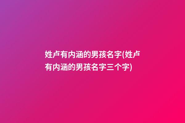 姓卢有内涵的男孩名字(姓卢有内涵的男孩名字三个字)