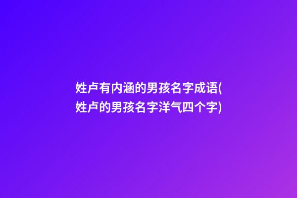 姓卢有内涵的男孩名字成语(姓卢的男孩名字洋气四个字)