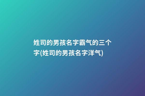 姓司的男孩名字霸气的三个字(姓司的男孩名字洋气)