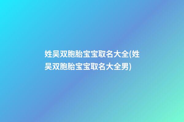 姓吴双胞胎宝宝取名大全(姓吴双胞胎宝宝取名大全男)
