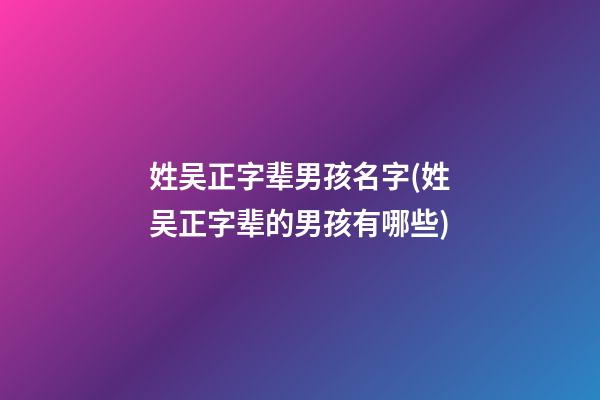 姓吴正字辈男孩名字(姓吴正字辈的男孩有哪些)