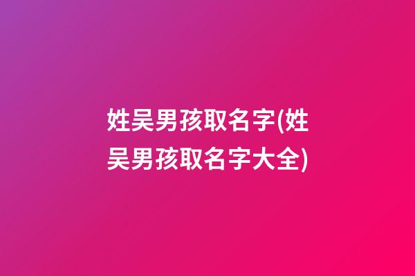 姓吴男孩取名字(姓吴男孩取名字大全)