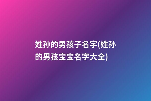 姓孙的男孩子名字(姓孙的男孩宝宝名字大全)