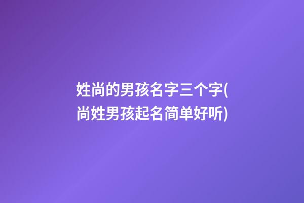 姓尚的男孩名字三个字(尚姓男孩起名简单好听)