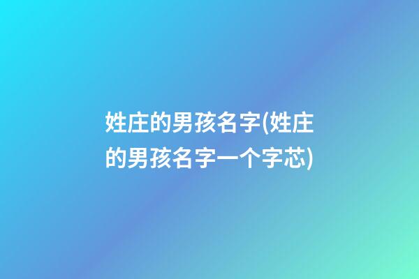 姓庄的男孩名字(姓庄的男孩名字一个字芯)