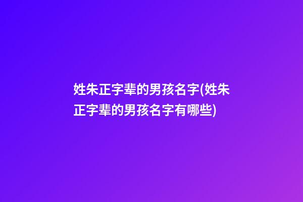 姓朱正字辈的男孩名字(姓朱正字辈的男孩名字有哪些)