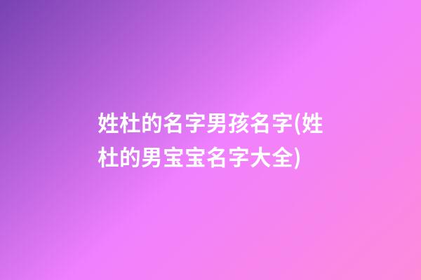 姓杜的名字男孩名字(姓杜的男宝宝名字大全)