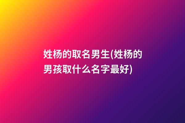 姓杨的取名男生(姓杨的男孩取什么名字最好)