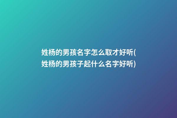 姓杨的男孩名字怎么取才好听(姓杨的男孩子起什么名字好听)