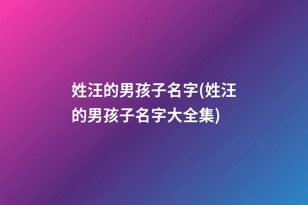 姓汪的男孩子名字(姓汪的男孩子名字大全集)