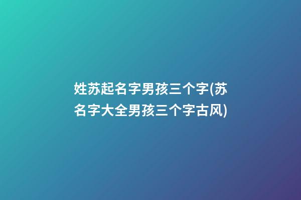 姓苏起名字男孩三个字(苏名字大全男孩三个字古风)
