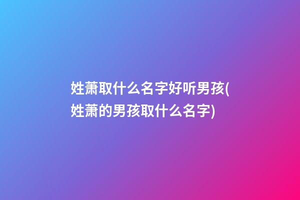 姓萧取什么名字好听男孩(姓萧的男孩取什么名字)