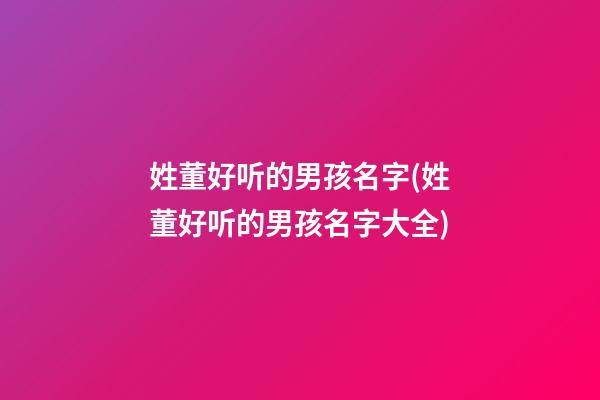 姓董好听的男孩名字(姓董好听的男孩名字大全)