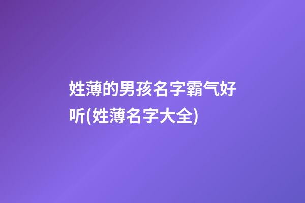姓薄的男孩名字霸气好听(姓薄名字大全)