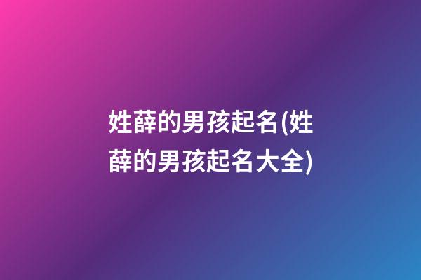 姓薛的男孩起名(姓薛的男孩起名大全)