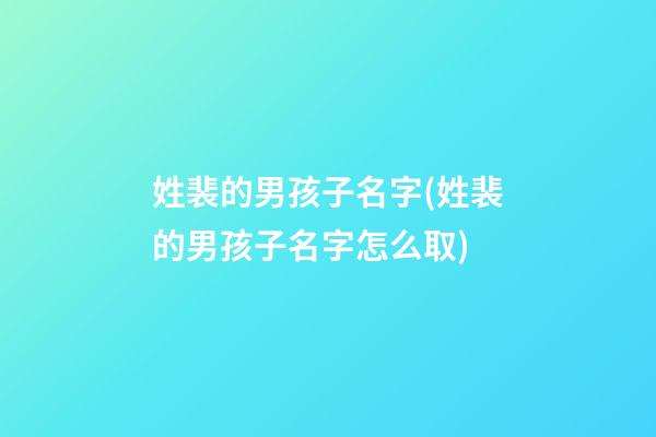 姓裴的男孩子名字(姓裴的男孩子名字怎么取)