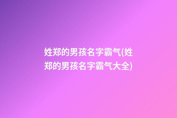 姓郑的男孩名字霸气(姓郑的男孩名字霸气大全)