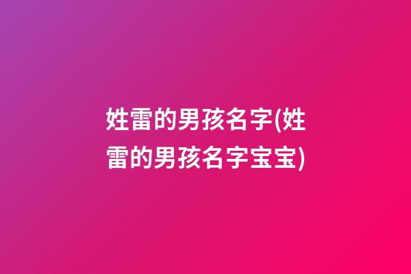 姓雷的男孩名字(姓雷的男孩名字宝宝)