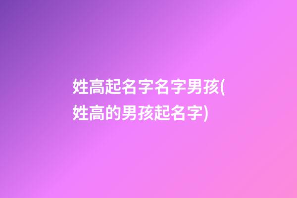 姓高起名字名字男孩(姓高的男孩起名字)