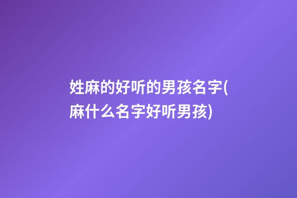姓麻的好听的男孩名字(麻什么名字好听男孩)
