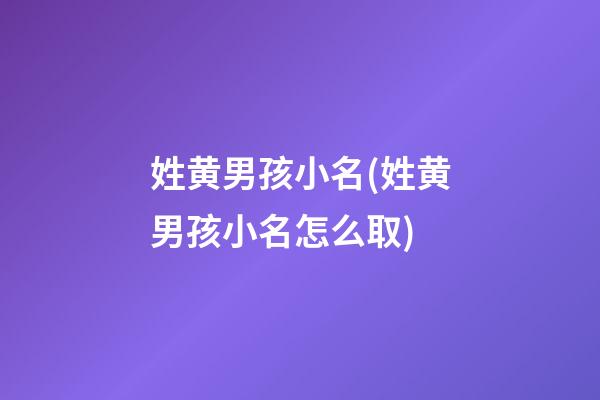 姓黄男孩小名(姓黄男孩小名怎么取)