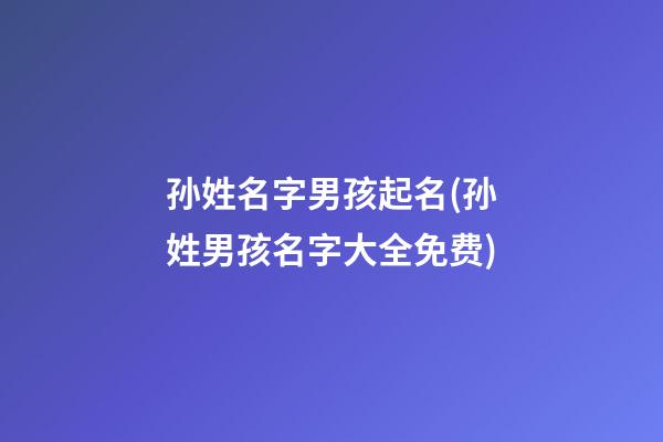 孙姓名字男孩起名(孙姓男孩名字大全免费)