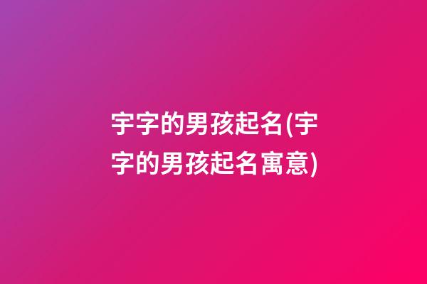 宇字的男孩起名(宇字的男孩起名寓意)