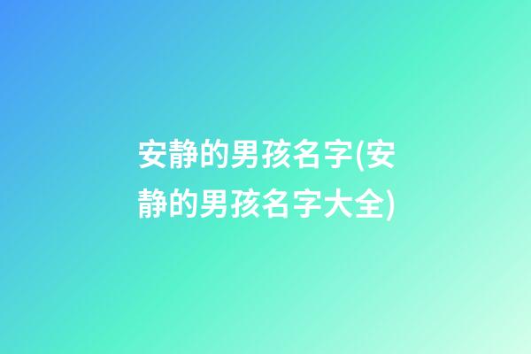 安静的男孩名字(安静的男孩名字大全)