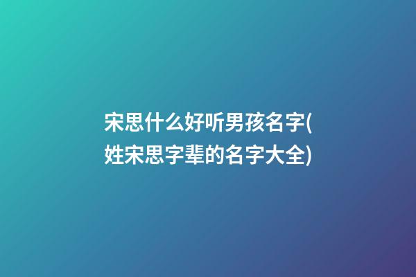 宋思什么好听男孩名字(姓宋思字辈的名字大全)