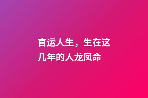 官运人生，生在这几年的人龙凤命-第1张-观点-玄机派
