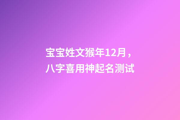 宝宝姓文猴年12月，八字喜用神起名测试