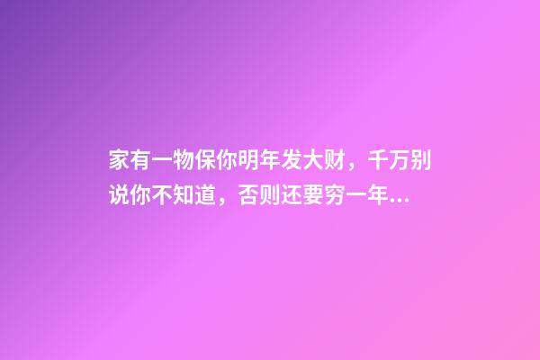 家有一物保你明年发大财，千万别说你不知道，否则还要穷一年！