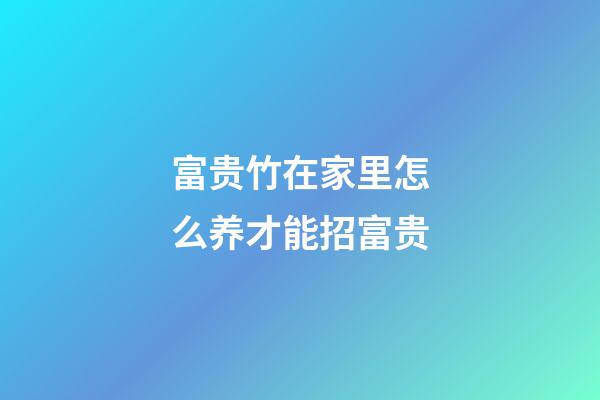 富贵竹在家里怎么养才能招富贵