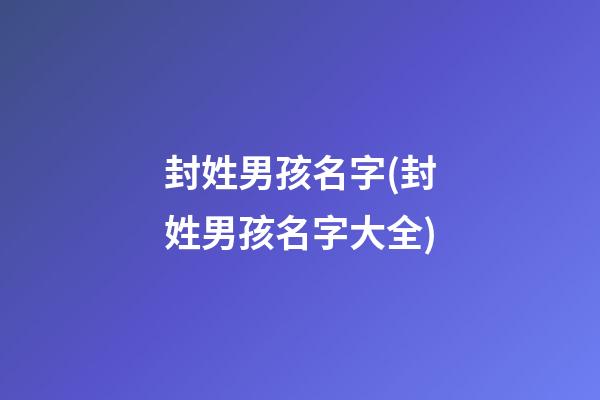 封姓男孩名字(封姓男孩名字大全)